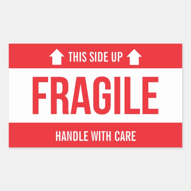Adesivo Retangular Fragile This Side Up Handle With Care (Frente)