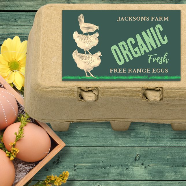 Adesivo Retangular Frangos de fazenda frescos (Organic fresh free range chicken egg box stickers personalized small business name)
