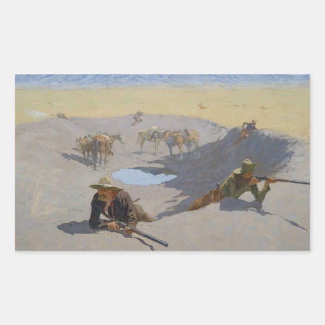 Adesivo Retangular Frederic Remington - Luta pela Waterhole (Frente)