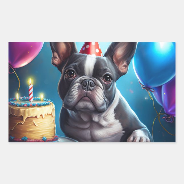 Adesivo Retangular Frenchie Birthday Bash: Um Cachorro Francês Bonito (Frente)