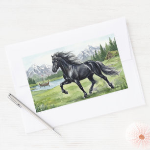 Adesivo Retangular Freydis Black Horse em Paisagem Nórdica
