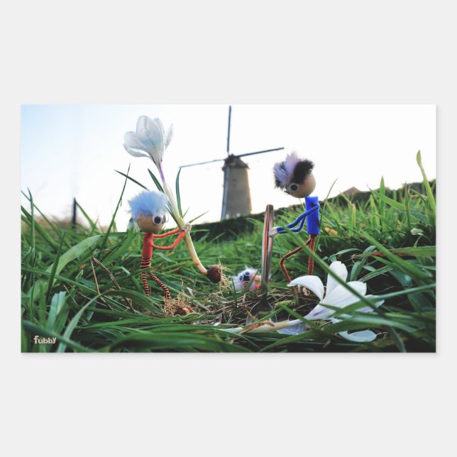 Adesivo Retangular Fubby's bij een molen planten een krokus bol. (Frente)