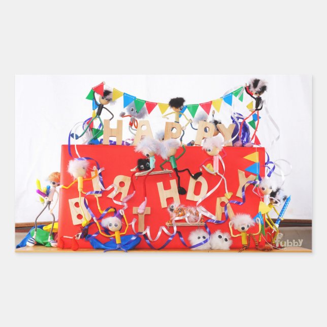 Adesivo Retangular Fubby's die feest vieren voor verjaardag. (Frente)