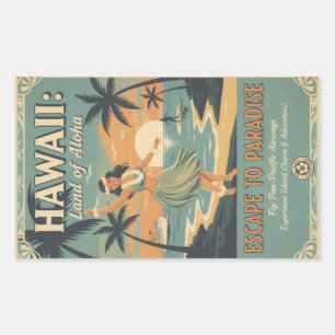 Adesivo Retangular Fuga para o Paraíso Terrestre Havaiano Vintage