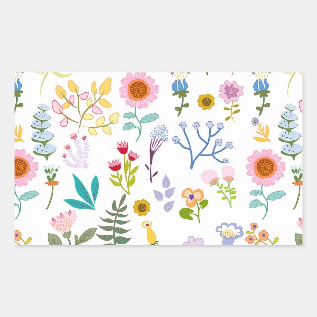 Adesivo Retangular fundo botânico de verão floral papel de embrulho (Frente)