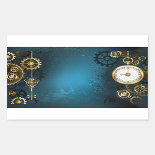 Adesivo Retangular Fundo turquesa Steampunk com Engrenagens