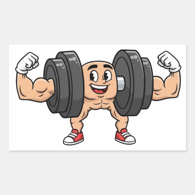Adesivo Retangular Funny Dumbbell Cartoon Flexing Sticker (Frente)