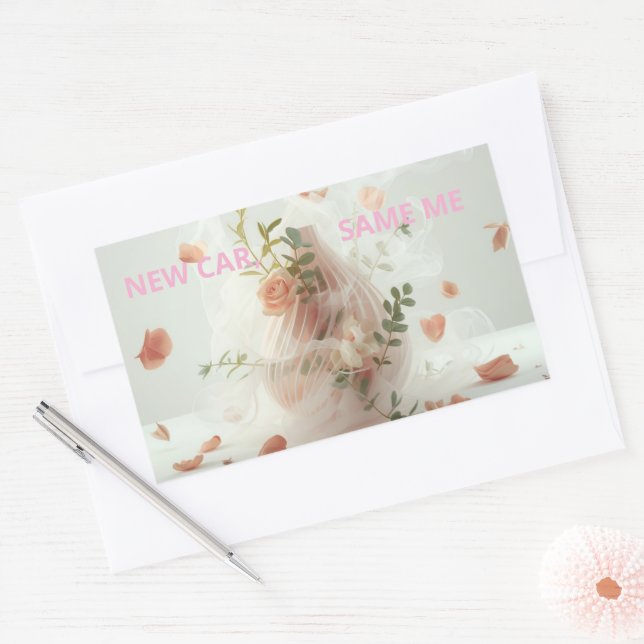 Adesivo Retangular Funny Sticker – NEW CAR, SAME ME (Envelope)