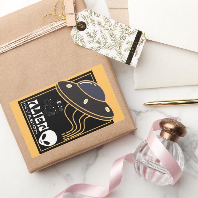 Adesivo Retangular Galáxia espacial OVNI da Invasão da alienígena (Presentear)