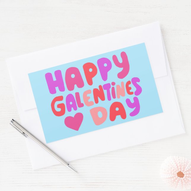 Adesivo Retangular Galentines Day Bubble Letters Curvy Retro Groovy (Envelope)