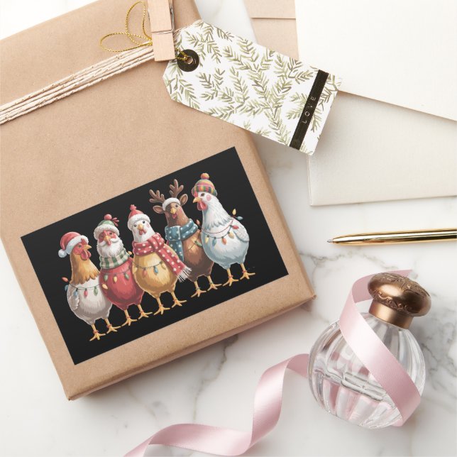 Adesivo Retangular Galinhas de Natal Presente de Galinha de Natal Ama (Presentear)
