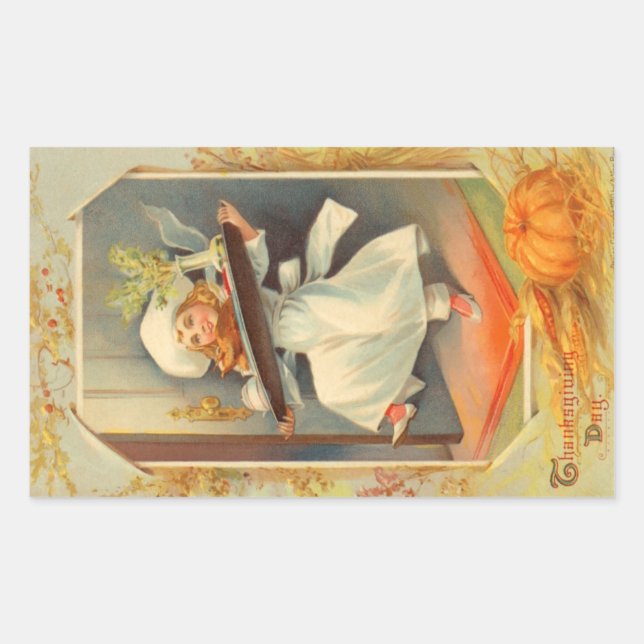 Adesivo Retangular Garota de Dia de Ação de Graças Vintage Sticker (Frente)