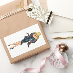 Adesivo Retangular Garota Glamurosa Vintage Retrô Loura de Capa