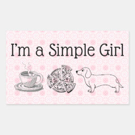 Adesivo Retangular Garota Simples - Café, Pizza e Cachorro (Folha de 