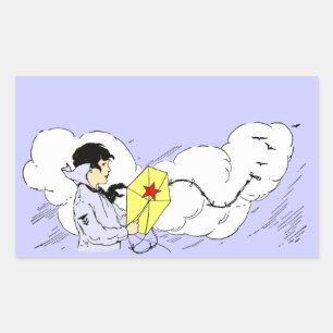 Adesivo Retangular Garoto voando um picareta Vintage