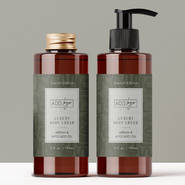 Adesivo Retangular Garrafa Cosmética Boho Verde Sage Moderna 4OZ (Modern boho sage green cosmo bottle wraparound label template)
