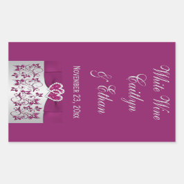 Adesivo Retangular Garrafa de Vinho de Casamento Floral, Cinza de Pra