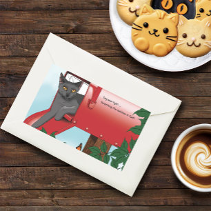 Adesivo Retangular Gato de Caixa de Correio Vermelho