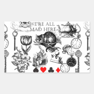 Adesivo Retangular Gato de Cheshire clássico alice no país das maravi