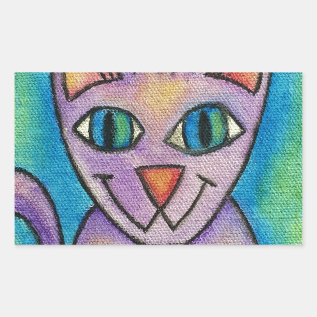 Adesivo Retangular Gato de Gatinho Púrpura Rosa (Frente)