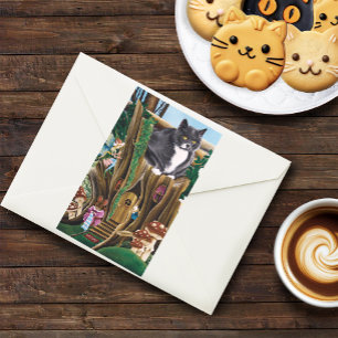 Adesivo Retangular Gato de Jardim de Laticínios