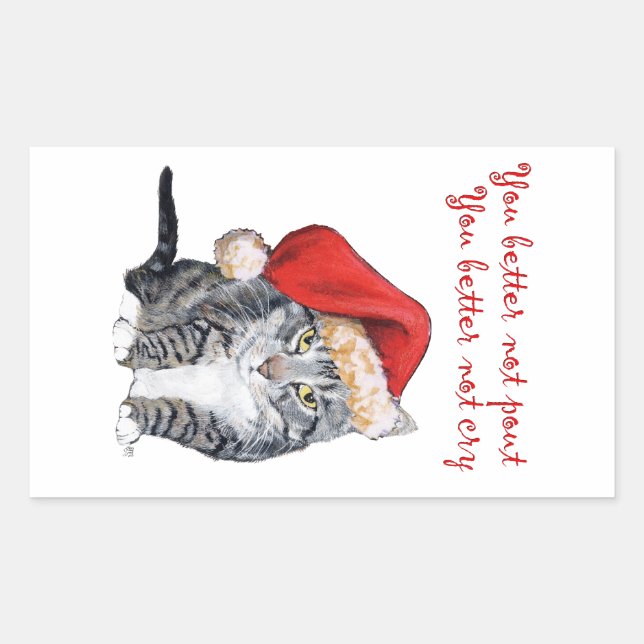 Adesivo Retangular Gato de Papai Noel - É melhor não resmungar! (Frente)