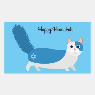 Adesivo Retangular Gato feliz do gatinho de Hanukkah