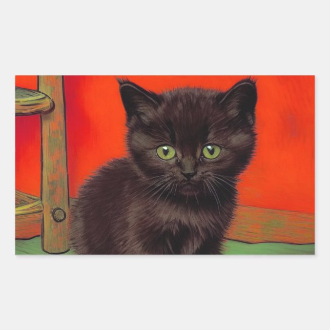 Adesivo Retangular Gato Preto do Estilo Van Gogh (Frente)