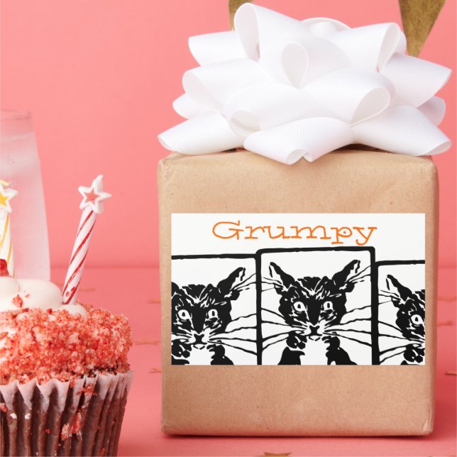 Adesivo Retangular Gato Preto Grumpy para a Pessoa Grumpy ou Gato (Festa)