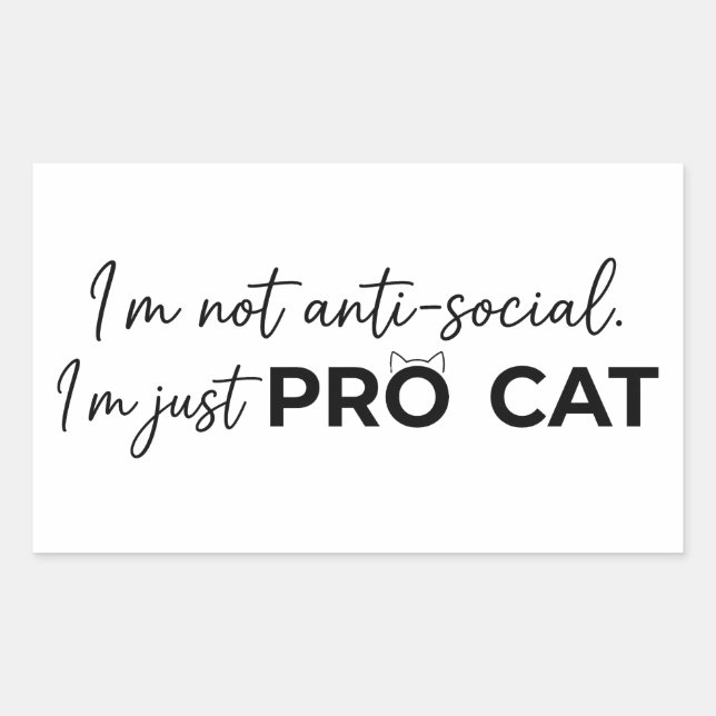 Adesivo Retangular Gato Pro Engraçado Introvertido Anti-Social  (Frente)