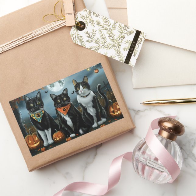 Adesivo Retangular Gato Tuxedo Halloween Assustador (Presentear)