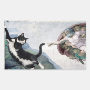 Adesivo Retangular Gato Tuxedo Tocando a Pata Divina                