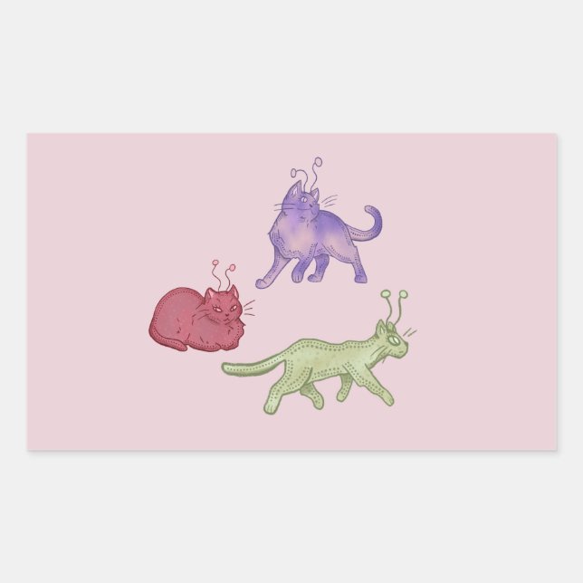 Adesivo Retangular Gatos Alienígenas Gato Espacial Caprichoso Diverti (Frente)