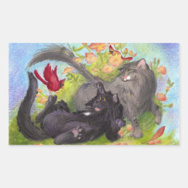 Adesivo Retangular Gatos, Cardinhos e Rosas