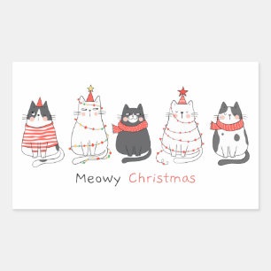 Adesivo Retangular Gatos de Natal