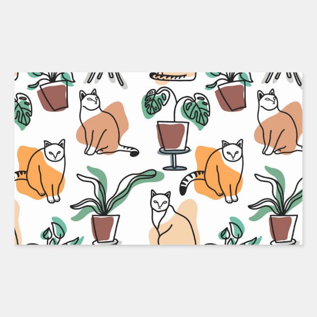 Adesivo Retangular Gatos e flores para desenho de linhagens (Frente)