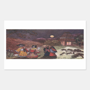 Adesivo Retangular Gatos em Kimonos Levam o Stroll Noturno Tarde