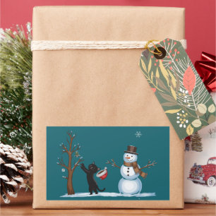 Adesivo Retangular Gatos Fofos do Boneco de Neve de Natal Amoroso Xma