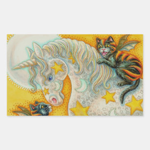 ADESIVO RETANGULAR GATOS NEGROS COM COR UNICORN HALLOWEEN