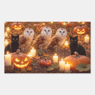Adesivo Retangular Gatos Pretos Corujas Abóboras Velas de Halloween