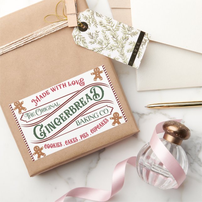 Adesivo Retangular Gingerbread Baking Co. Feito com Amor (Presentear)