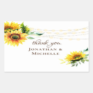 Adesivo Retangular Girassóis Verde Corda Luz Rústica Obrigado