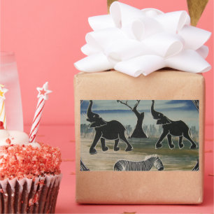 Adesivo Retangular Glória da Trombeta Mara Elefante Africano Zebra Ól