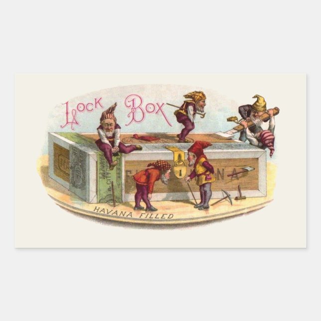 Adesivo Retangular Gnomos da Caixa de Cigarros Vintage (Frente)