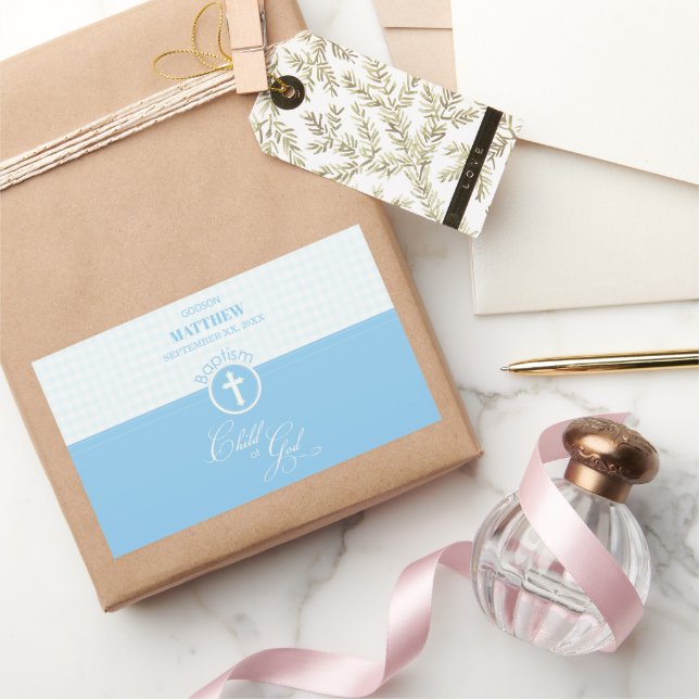 Adesivo Retangular Godson Baptism Blue Child of Deus Personalizado (Presentear)