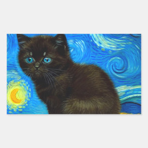 Adesivo Retangular Gogh Style Starry Night Cat