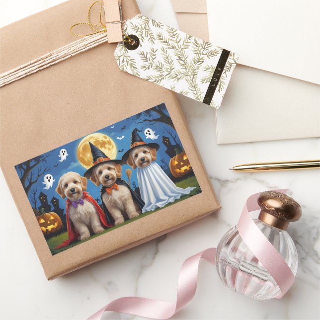 Adesivo Retangular Goldendoodle Cães Pumpkin Halloween Engraçado (Presentear)