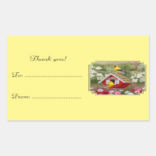 Adesivo Retangular Goldfinches e Cute Cottage Birdhouse