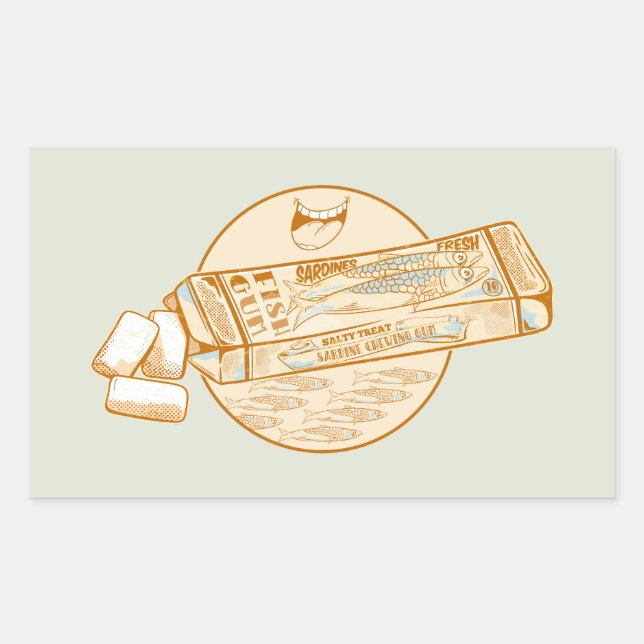 Adesivo Retangular Goma de mascar com sabor a sardinha peixe engraçad (Frente)