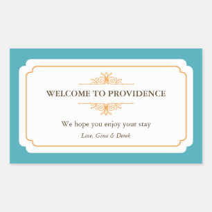 Adesivo Retangular Graciosa borda azul laranja fora do saco de presen